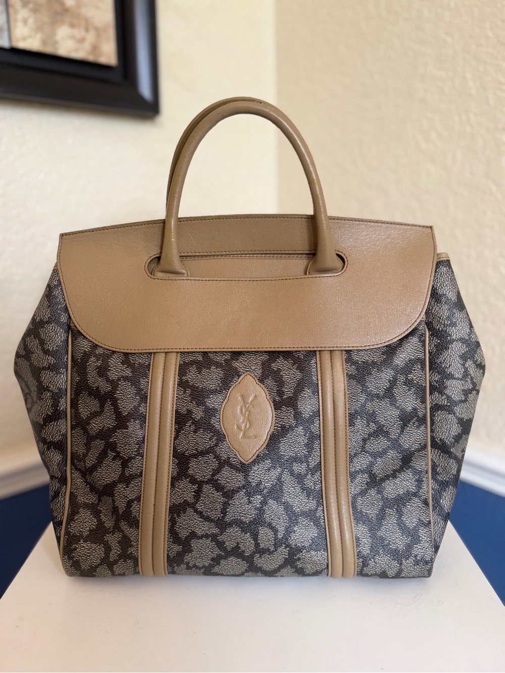 Yves Saint Laurent Rive Gauche Giraffe Print Top-Handle Handbag Monogram Laptop